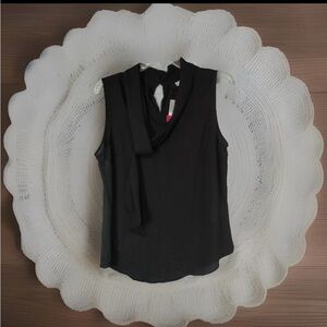DKNY Black Sleeveless Blouse with Scarf Detail